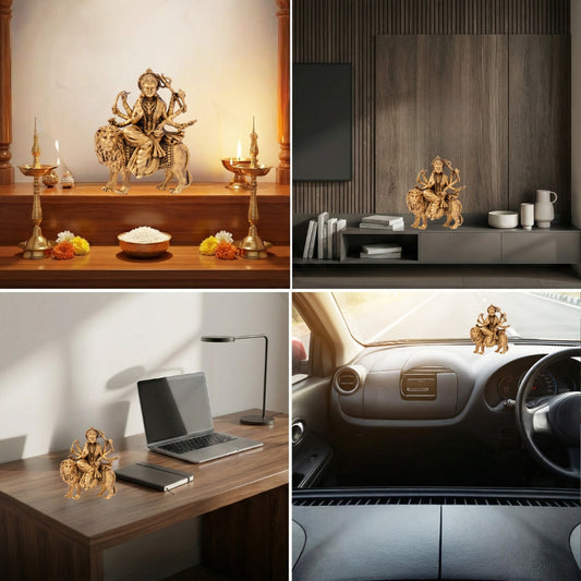 Maa Durga With Lion Idol Crafted From Pure Brass