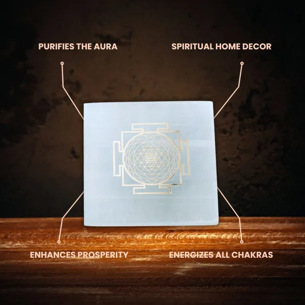 Shree Yantra Square Selenite Plate