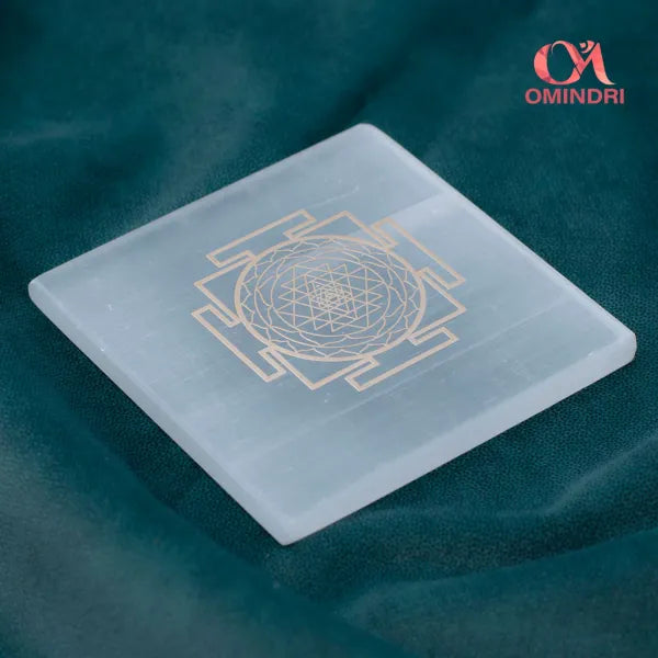 Shree Yantra Square Selenite Plate