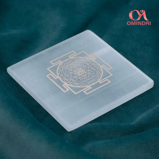 Shree Yantra Square Selenite Plate