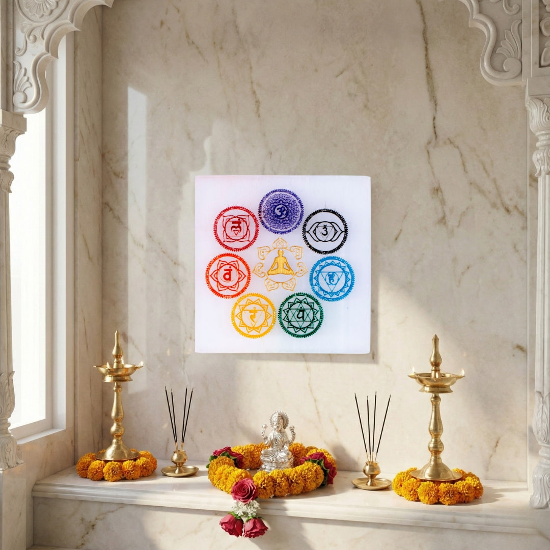 7 Chakra Selenite Plate