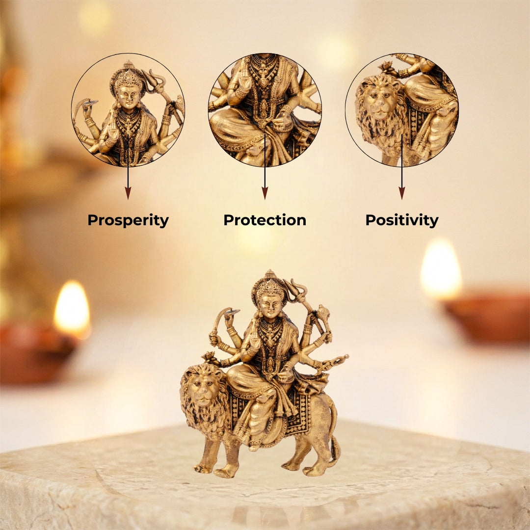Maa Durga With Lion Idol Crafted From Pure Brass