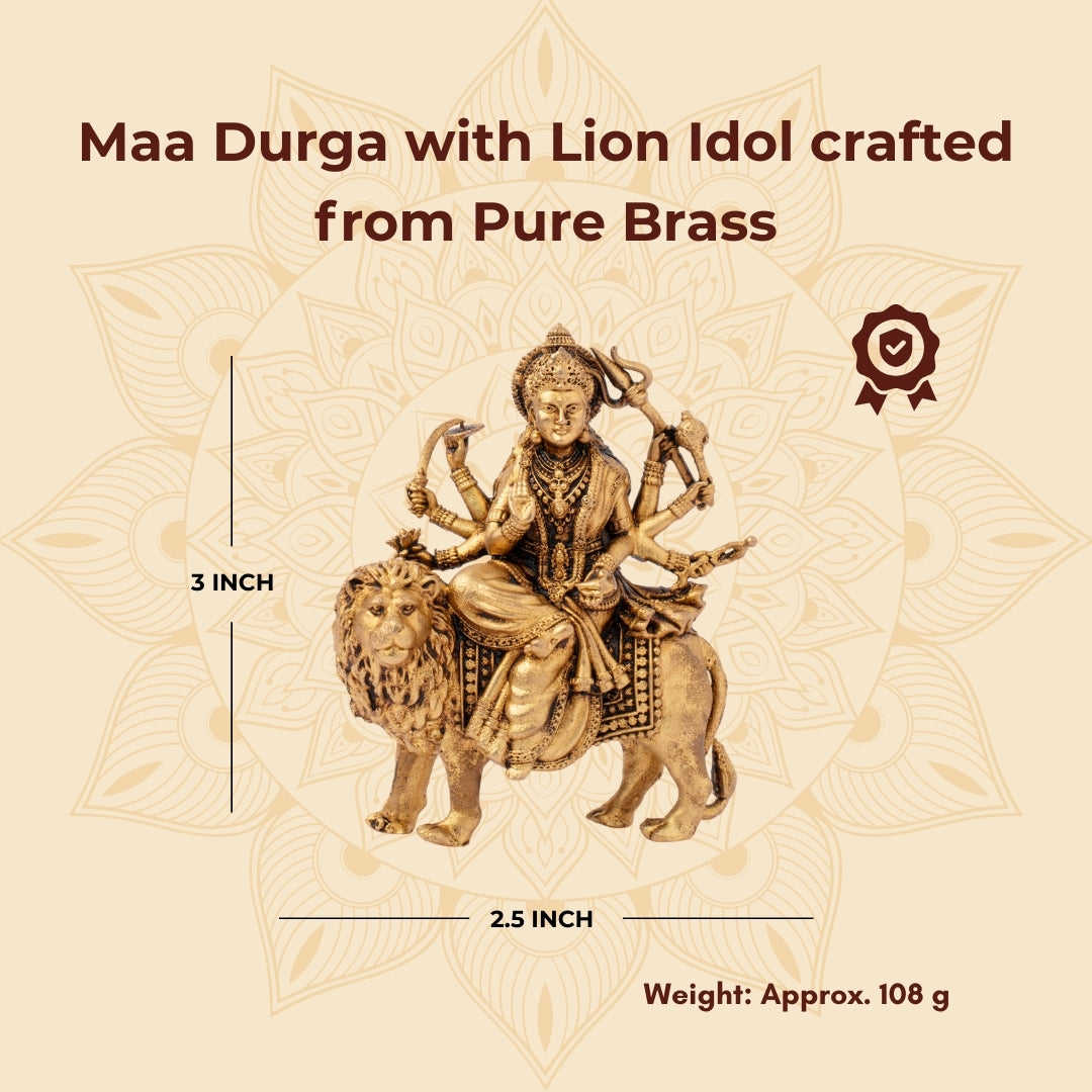 Maa Durga With Lion Idol Crafted From Pure Brass
