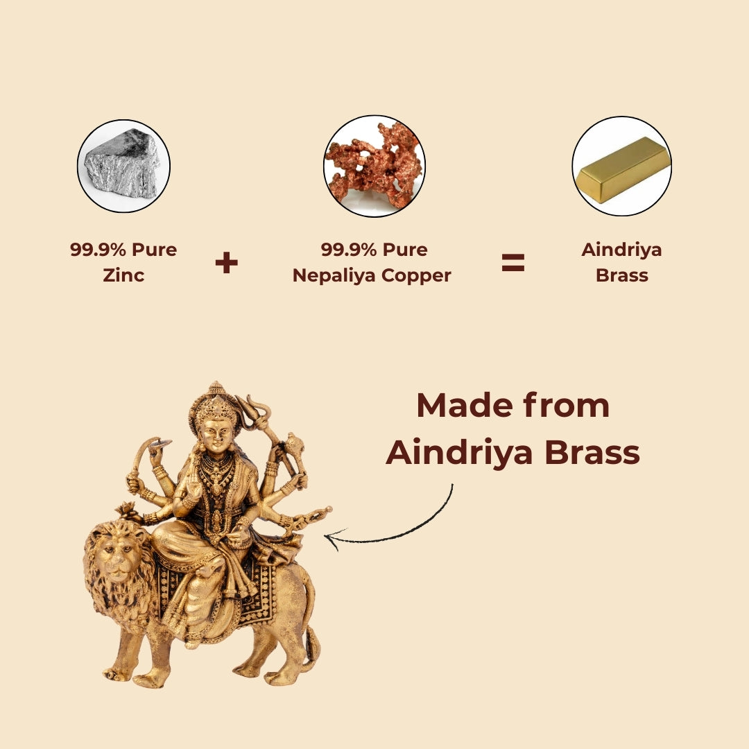 Maa Durga With Lion Idol Crafted From Pure Brass