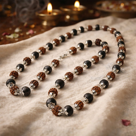 Silver Plated Rudraksha And Karungali Mala