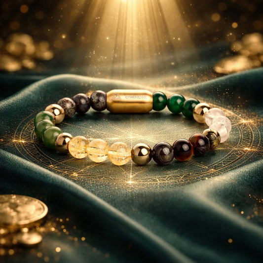 Dhan Yog Magnet Bracelet showcasing magnetic elements for wealth and positive energy on a luxurious background.