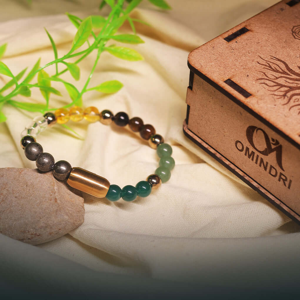 Dhan Yog Magnet Bracelet showcasing its stylish design and magnetic elements for attracting wealth and positive energy.