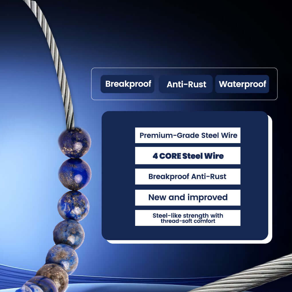 Magnet Lapis Lazuli Bracelet made with breakproof, anti-rust, waterproof premium-grade steel wire and natural Lapis Lazuli stones.