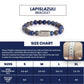 Magnet Lapis Lazuli Bracelet size chart with measurements and wrist circumference details.