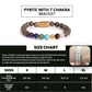 Magnet 7 Chakra With Pyrite Bracelet size chart detailing measurements and features.