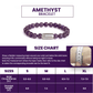 Magnet Amethyst Bracelet size chart showing options for wrist circumference and bracelet length.