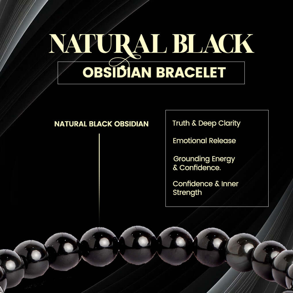 Magnet Black Obsidian Bracelet showcasing natural Black Obsidian stones for strength and protection.