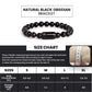 Magnet Black Obsidian Bracelet size chart with wrist measurements and bracelet lengths.
