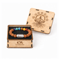 7 chakra rudraksha bracelet displayed in a decorative box from Omindri