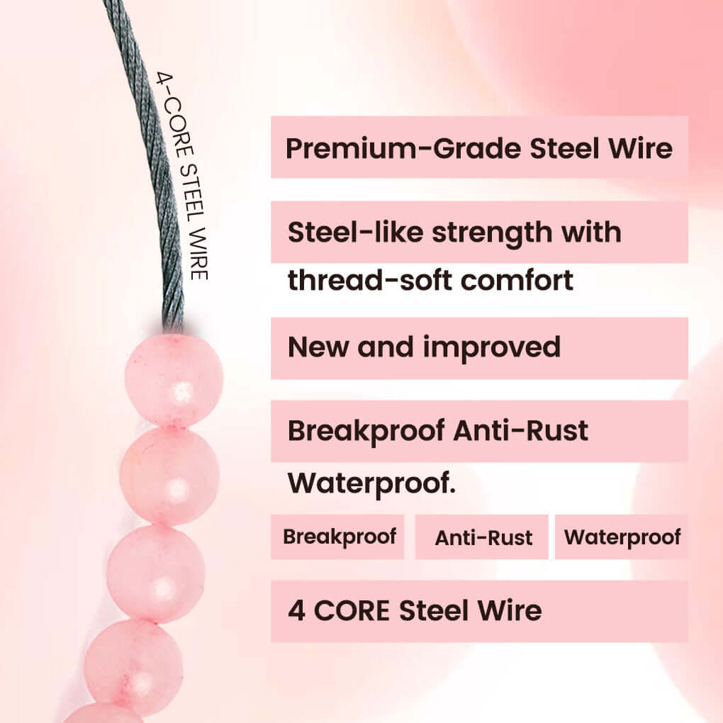 Magnet Rose Quartz Bracelet featuring premium-grade steel wire for breakproof, anti-rust, and waterproof durability.