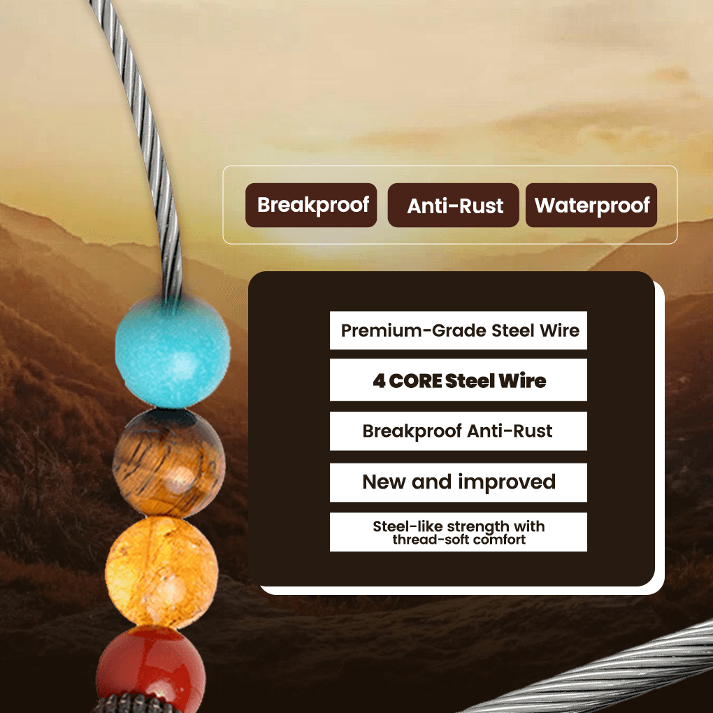 Premium-grade steel wire bracelet features breakproof, anti-rust, and waterproof attributes for durability.