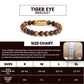 magnetic tiger eye bracelet size chart showing wrist circumference and bracelet length options
