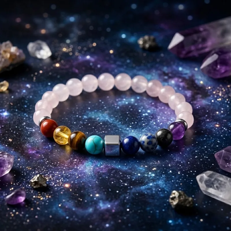 Aura Align Bracelet- Rose Quartz With 9 Chakra Stone