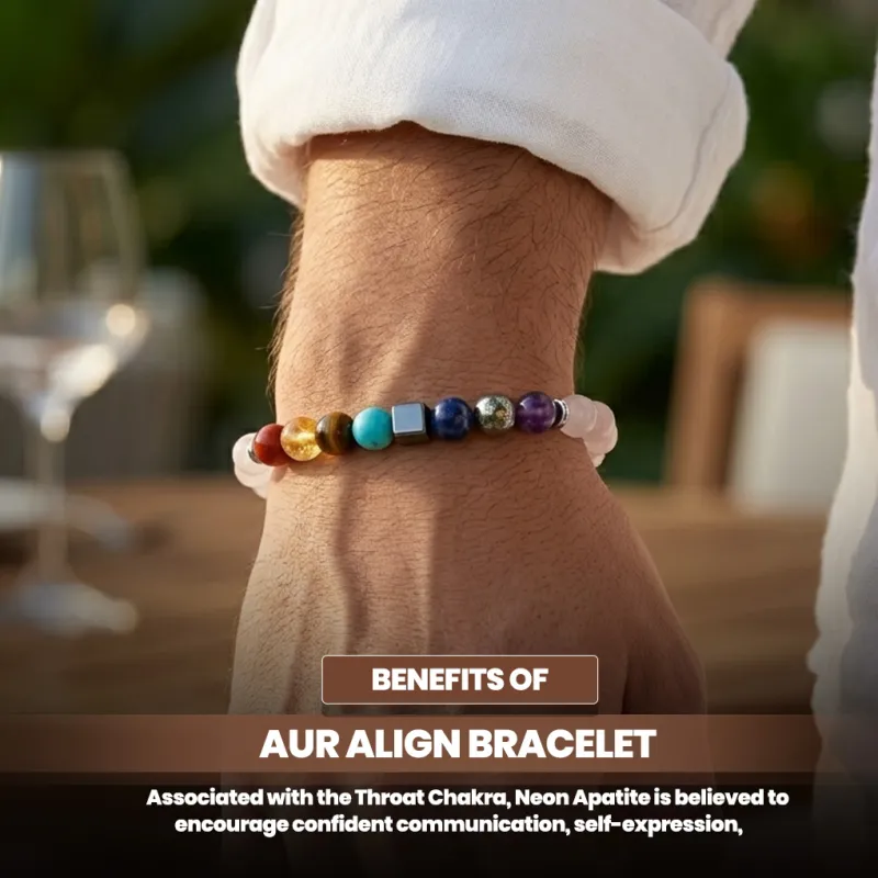Aura Align Bracelet- Rose Quartz With 9 Chakra Stone