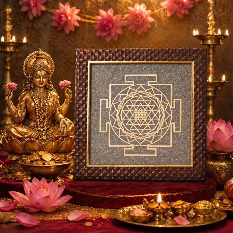 Shree yantra With Raw Pyrite Frame 
