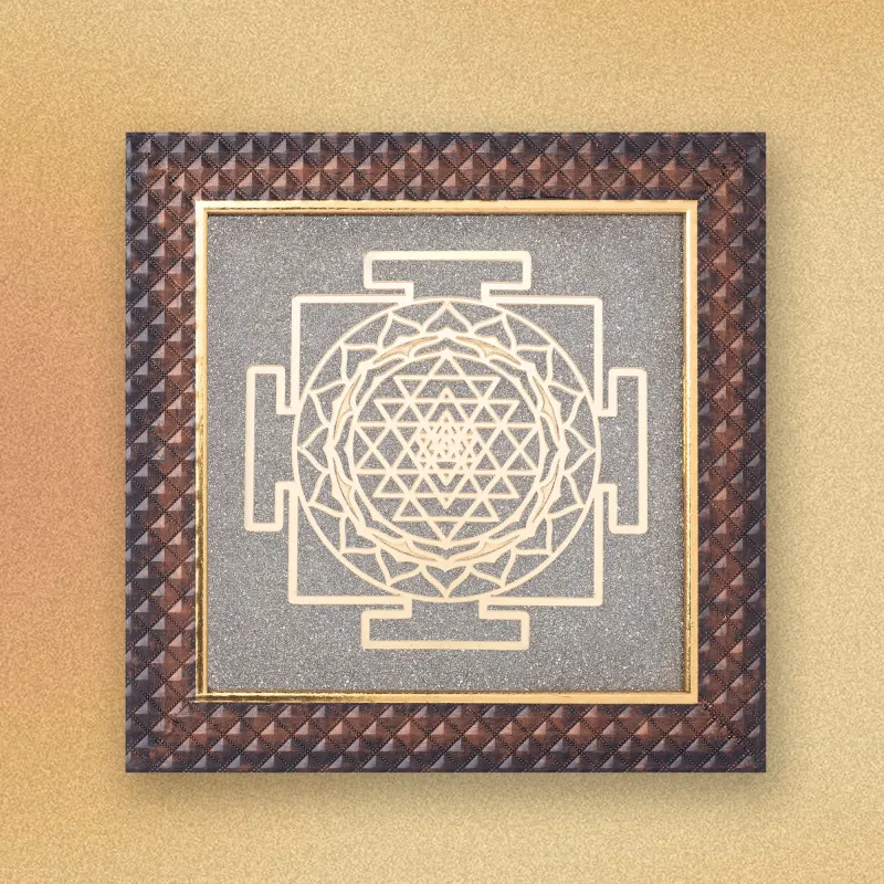 Shree yantra With Raw Pyrite Frame 