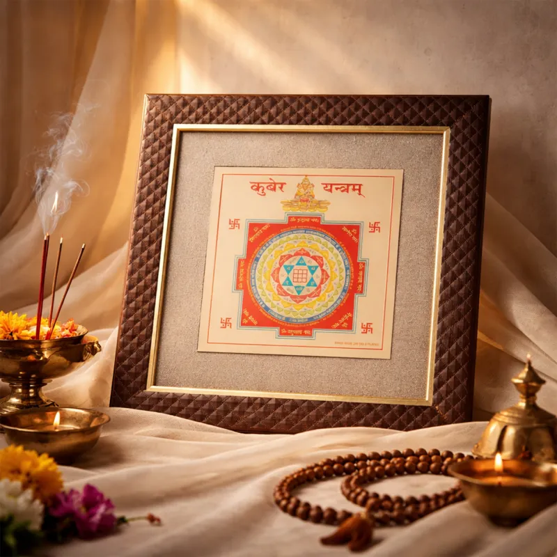 Kuber Yantra Raw Pyrite Stone Dust Frame 