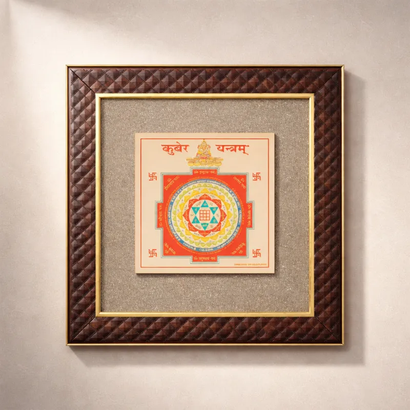 Kuber Yantra Raw Pyrite Stone Dust Frame 